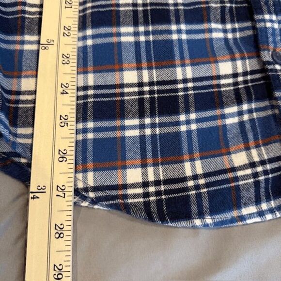 J. Crew Men's Flannel Shirt Blue White Orange Plaid Soft Size Medium - Picture 9 of 11